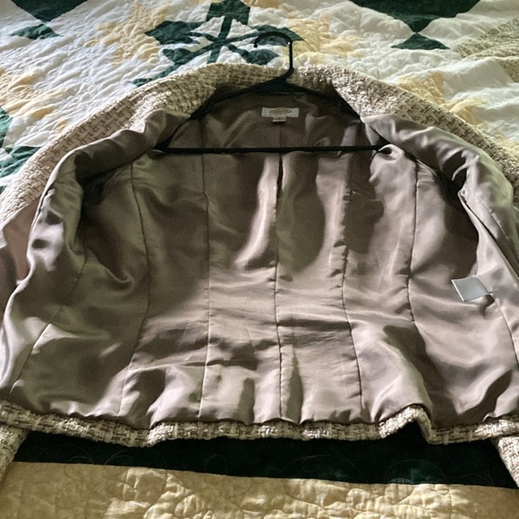 Talbots women’s open front blazer 8P tweed tan white gold  Italian fabric - Picture 6 of 10